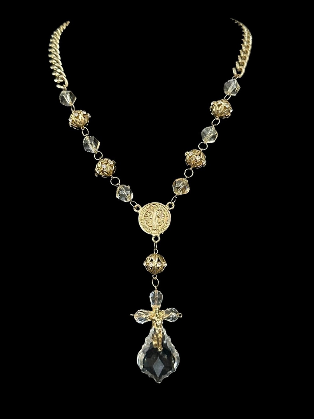 Gold-Tone Crystal Pendant Cross Necklace - Women's Jewelry
